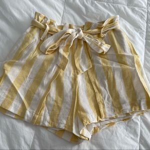 Yellow Pinstripe Stripe Cotton Dress Shorts Tie